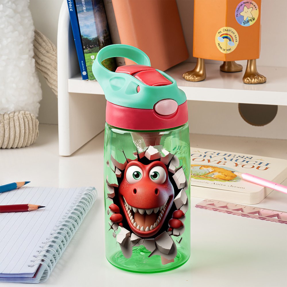 Personalised Cute Dinosaur Fantasy Unicorn 16 oz Kid Water Bottle with Name and Silicone Straw Birthday Back to School Gift for Boys Girls 4