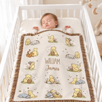 Personalized Classic Winnie the Pooh Tassel Soft Throw Blanket with Name Home Decor Birthday Gift for Kid