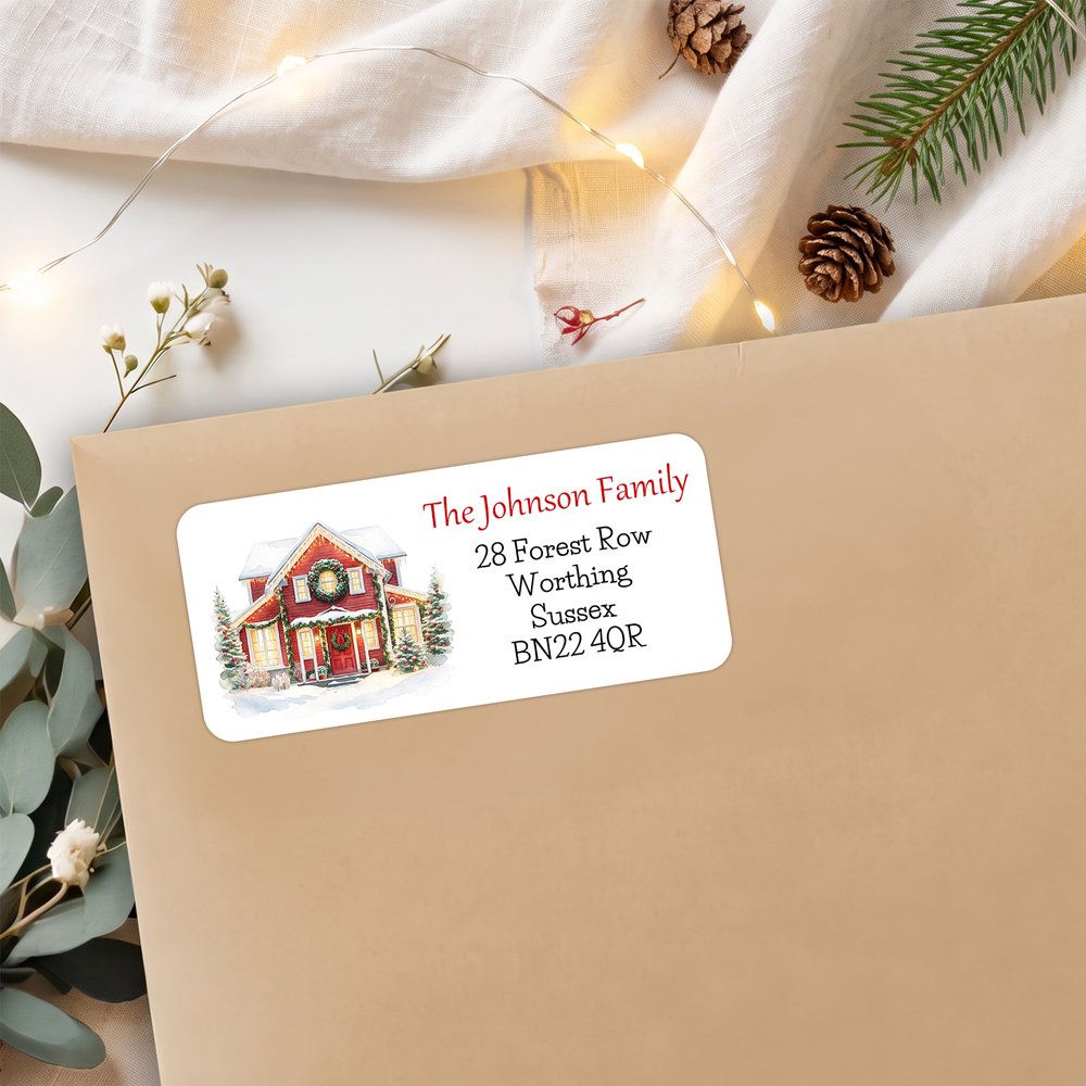 Étiquettes d'adresse personnalisées avec portrait de maison à l'aquarelle et titre – Cadeau pratique pour une crémaillère, destiné à la famille et aux amis 2