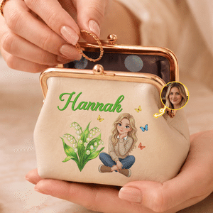 Personalized Multicolor Birth Flower Character Photo PU Leather Coin Purse with Name Daily Use Birthday Anniversary Gift for Girlfriends Sisters Women
