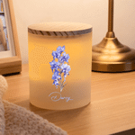 Personalised Birth Flower LED Candle Jar with Name and Wooden Lid Birthday Christmas Gift for Women Girls