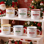 Personalised Multicolour Santa Hat Glitter Letter 12 oz Enamel Mug with Name Daily Use Christmas Gift for Kids 2