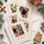 Personalised Bowknot Merry Christmas Photo Greeting Card with Text and Family Name Holiday Use Christmas Gift for Friends Family