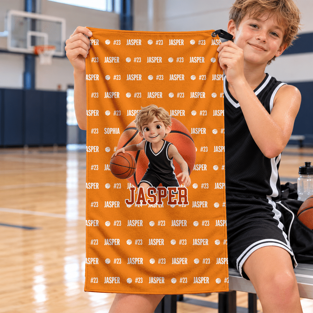 Personalised 3D-Effect Artwork Ball Sports Photo Name Quick Dry Towel with Carabiner Sports Accessory Birthday Gift for Ball Sports Enthusiast 5