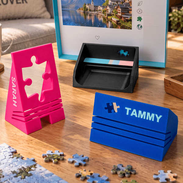 Personalized 3 Angles 3D Printing Adjustable Jigsaw Puzzle Box Lid Holder with Text Family Game Night Birthday Christmas Gift for Puzzle Lovers