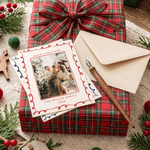 Personalisierte Fotogrußkarte mit Doodle-Rahmen im Weihnachtsdesign, mit Text und Titel – Weihnachtsgeschenk für Familie und Freunde