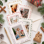 Personalisierte Fotogrußkarte mit Doodle-Rahmen im Weihnachtsdesign, mit Text und Titel – Weihnachtsgeschenk für Familie und Freunde