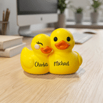 Personalised 3D Printed Couple Cute Yellow Duck Figurine with Name Desk Decor Wedding Anniversary Gift for Couple