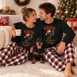 Personalized Christmas Dachshund Plaid Soft Long-Sleeve Pajama Set with Name Home Wear Christmas Gift for Dog Lovers Family