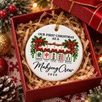 Personalized Our First Christmas As A Mahjong Crew Ceramic Ornament with 2-5 Names Christmas Tree Decor Mahjong Night Gift for Mahjong Group