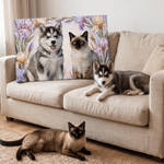 Tablesau sur toile personnalisé représentant votre animal de compagnie, réalisé dans le style d'une peinture à l'huile avec sa fleur de naissance et son nom – Décoration d'intérieur et cadeau d'anniversaire pour les propriétaires d'animaux de compagnie 7