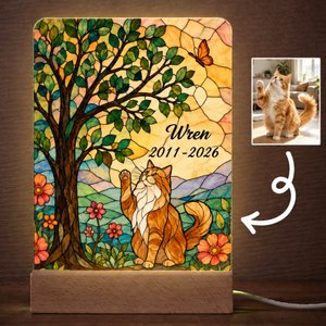 Luz nocturna LED de acrílico transparente con foto de mascota al estilo de un vitral personalizado, con nombre y año; regalo conmemorativo para mascotas, ideal para cumpleaños y aniversarios, para propietarios de mascotas