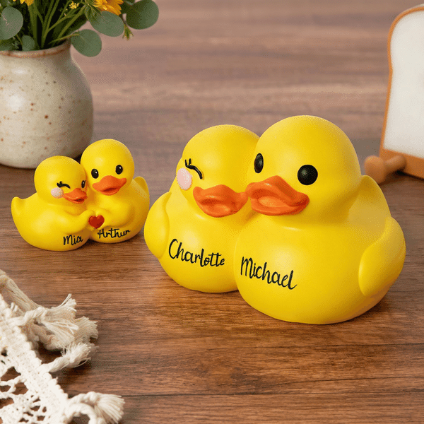 Personalized 3D Printed Couple Cute Yellow Duck Figurine with Name Desk Decor Wedding Anniversary Gift for Couple