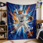Personalized Oil Painting Style Sport Portrait Soft Blanket with Name and Number Birthday Game Day Gift for Sports Lover Kid Teenager