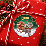 Personalized Christmas Cartoon Pet Photo Waterproof Stickers with Name Festival Party Christmas Gift for Pet Owner Lover