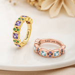 Personalised Vintage Birthstones Sterling Silver Ring with Engraved Text Dainty Jewellery Birthday Anniversary Gift for Women