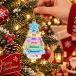 Personalised 3D-Effect Artwork 2-8 Names Christmas Tree Shape Ornament with Year Home Tree Decor Christmas Gift for Family Friends