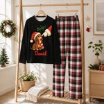 Personalized Christmas Dachshund Plaid Soft Long-Sleeve Pajama Set with Name Home Wear Christmas Gift for Dog Lovers Family