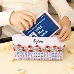 Personalised Birth Flower Chinoiserie Mahjong Tile Bag with Name Daily Use Mahjong Game Night Gift for Mahjong Players