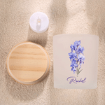 Personalised Birth Flower LED Candle Jar with Name and Wooden Lid Birthday Christmas Gift for Women Girls