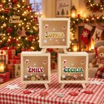 Personalised Christmas Theme Santa Hat Glitter Name Wooden Money Box Piggy Bank Christmas Gift for Boys Girls