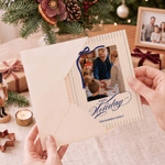 Personalised Bowknot Merry Christmas Photo Greeting Card with Text and Family Name Holiday Use Christmas Gift for Friends Family