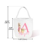Personalized Cute Bunny with Initial and Name Large Canvas Candy Basket with Handle Funny Easter Eggs Hunting Gift for Boys Girls