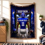 Personalized Multicolor Football Player Back View Soft Tassel Throw Blanket with Team Name and Number Game Day Birthday Gift for Athlete Family