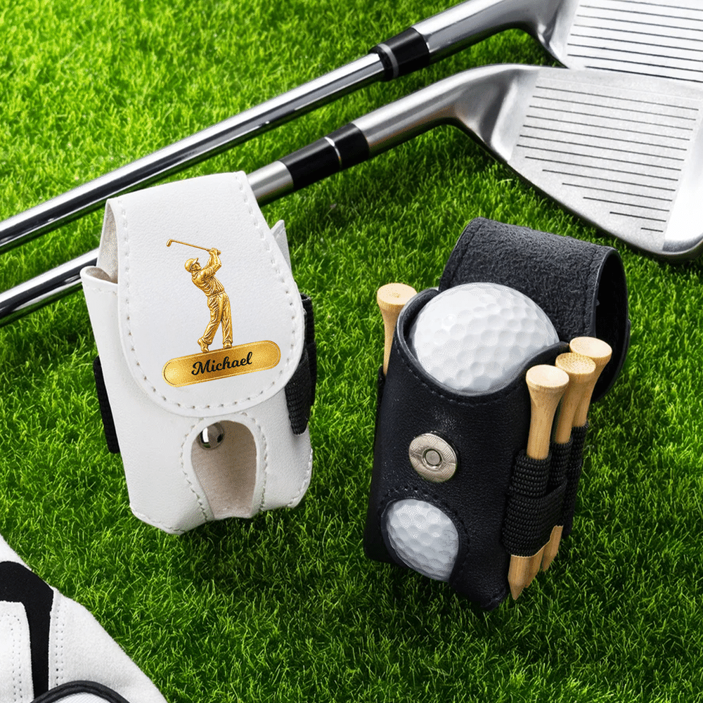 Personalized Golfer Silhouette PU Leather Golf Ball Bag with Name Golf Club Birthday Gift for Golf Enthusiast 3