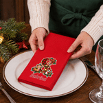 Tovagliolo rosso riutilizzabile personalizzato con iniziale “Elk Penguin” natalizio, 100% cotone, con nome – Decorazione da tavola – Regalo di Natale per la famiglia e gli amici 5