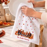 Personalized Autumn Theme Watercolor Style Photo Super Absorbent Tea Towel with Name Thanksgiving Day Housewarming Gift for Family Friend