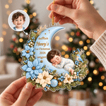 Personalized 1st Christmas Cartoon Baby Photo Hanging Acrylic Ornament with Name and Year Christmas Gift for Newborns New Parents