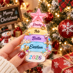 Personalised 3D-Effect Artwork 2-8 Names Christmas Tree Shape Ornament with Year Home Tree Decor Christmas Gift for Family Friends