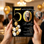 Personalized Golden Balloon Photo Milestone Birthday Party Invitation with Name Initial and Time Birthday Gift for Family Parents 2