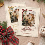 Personalised Bowknot Merry Christmas Photo Greeting Card with Text and Family Name Holiday Use Christmas Gift for Friends Family