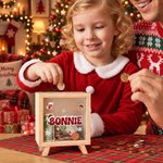 Personalised Christmas Theme Santa Hat Glitter Name Wooden Money Box Piggy Bank Christmas Gift for Boys Girls