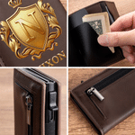 Personalized 3D-Effect Artwork Crown Shield PU Leather RFID Blocking Pop Up Wallet with Name and Card Slots Business Trip Christmas Gift for Man 4