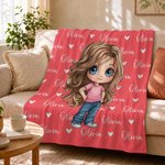 Personalized Cartoon Comic Photo Multicolor Soft Throw Blanket with Name Home Use Birthday Christmas Gift for Kids Teenagers