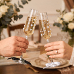 Personalised Wedding Theme Names Pearls Design 7.5 oz Champagne Flutes Set of 2 with Ribbon and Box Anniversary Wedding Gift for Newlywed Couple