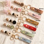 Personalised Birth Flower PU Leather Keyring with Name and Daisy Bead Charm Birthday Wedding Party Gift for Family Besties 3