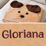 Personalized Puppy Bear Animal Design Coral Fleece Hooded Towel with Embroidered Name Bath Essential Baby Shower Birthday Gift for Baby Kid