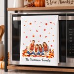 Personalized Autumn Theme Watercolor Style Photo Super Absorbent Tea Towel with Name Thanksgiving Day Housewarming Gift for Family Friend