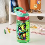 Personalisierte 475 ml Wasserflasche mit Cartoon-Tier Namen und Silikon-Strohhalm Schulanfang Geburtstag Geschenk für Jungen Mädchen Kinder