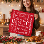 Personalized Christmas Theme Pattern 100% Cotton Reusable Red Napkin with Word Cloud Name Table Decor Christmas Gift for Family Friend 1