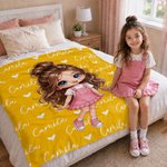 Personalized Cartoon Comic Photo Multicolor Soft Throw Blanket with Name Home Use Birthday Christmas Gift for Kids Teenagers