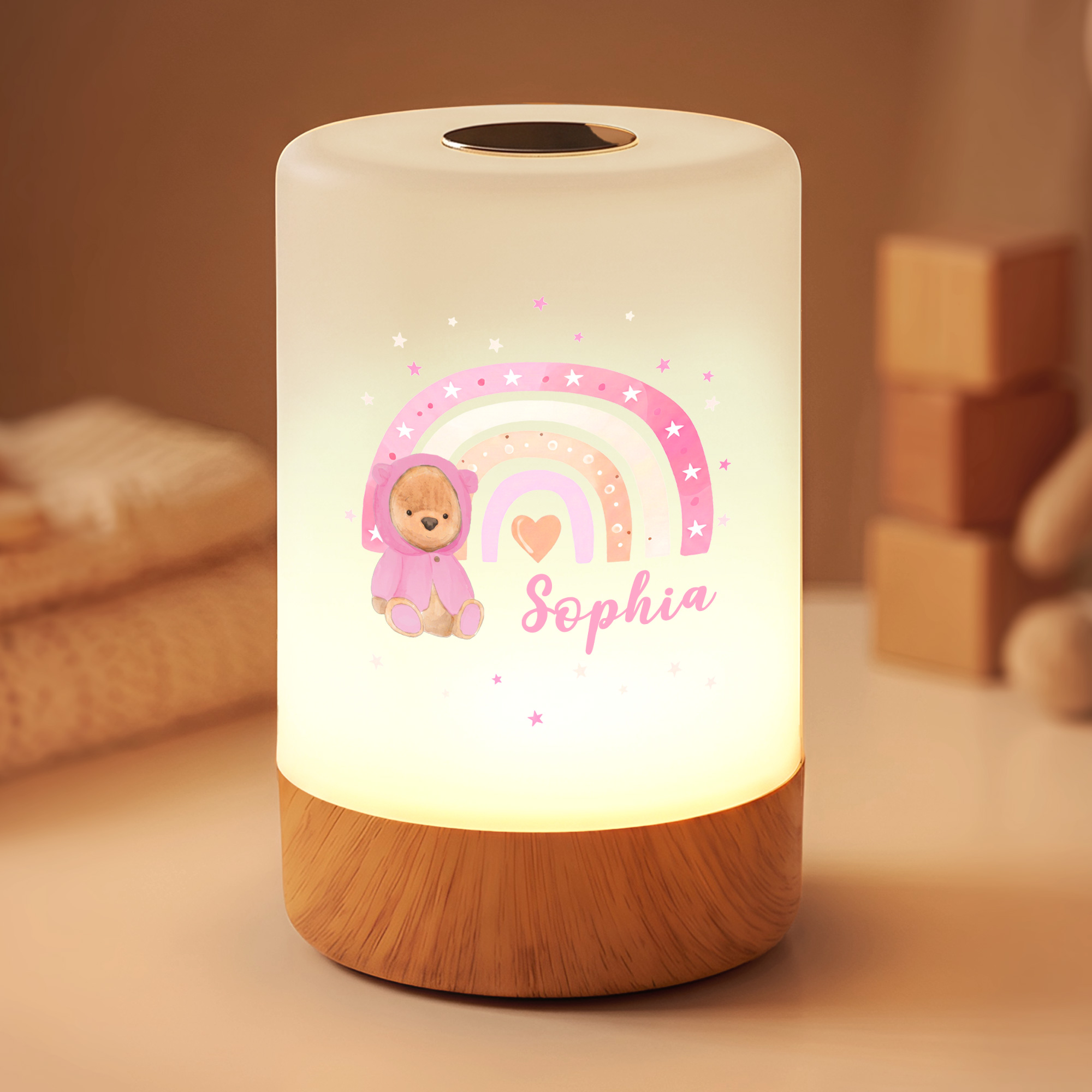 Individuell gestaltetes, dimmbares Nachtlicht im Regenbogen-Aquarell-Cartoon-Stil mit Tiermotiven und Touch-Fernbedienung, mit Namen – Deko für das Kinderzimmer, Geschenk zum Geburtstag oder zur Babyparty für Kinder