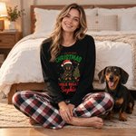 Personalized Christmas Dachshund Plaid Soft Long-Sleeve Pajama Set with Name Home Wear Christmas Gift for Dog Lovers Family