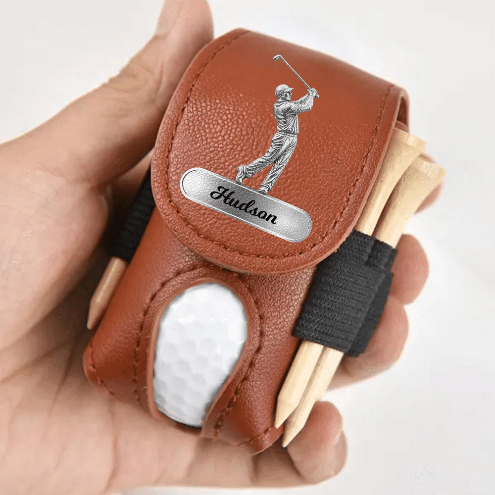 Personalized Golfer Silhouette PU Leather Golf Ball Bag with Name Golf Club Birthday Gift for Golf Enthusiast 8