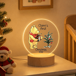 Personalized Classic Winnie the Pooh Acrylic LED Night Light with Name and Wooden Base Home Decor Christmas Gift for Kids Family