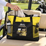 Personalisierte Golf-Themen-Tragetasche mit Geburtsblume, großem Fassungsvermögen, Namensaufdruck und Netztaschen – für den täglichen Gebrauch, als Geburtstagsgeschenk für Frauen, die Golf lieben